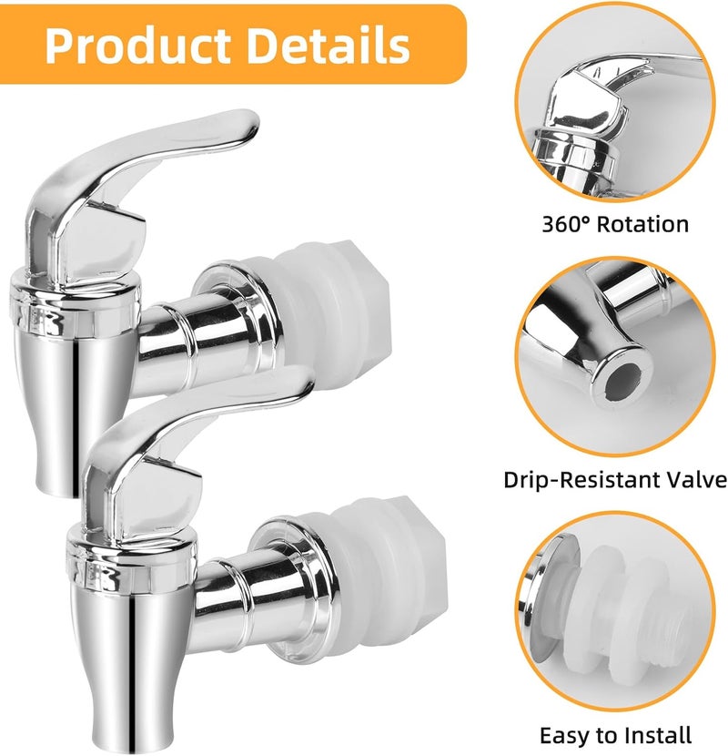 Pretwad 2 Pack Beverage Dispenser Spigot Replacement - Food Grade Stainless Steel Drink Dispenser Spout with Easy-Turn Handle, Universal Water Dispenser Faucet for Lemonade, Iced Tea, Juice & Party Drinks - Image 3